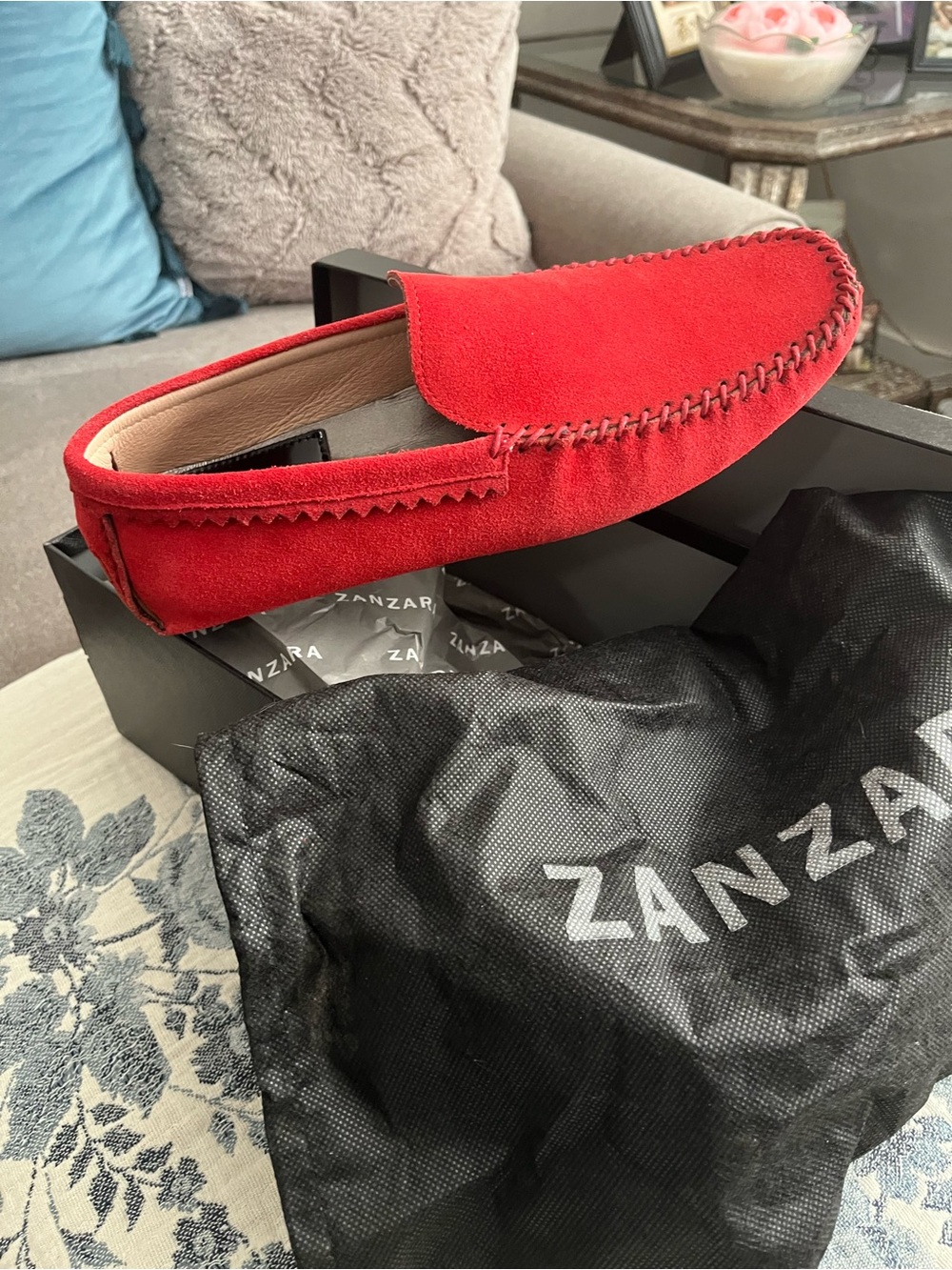 Zanzara Red Suede Slip-On Loafers for Men